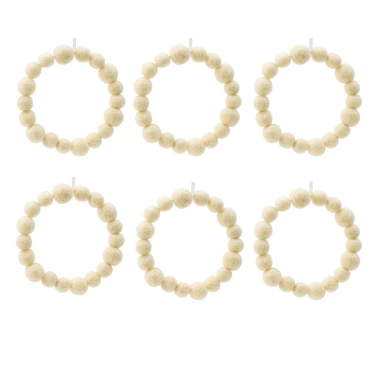 6.7" Cream Ball Wreath, Christmas Tree Ornaments For Holiday Party Decorations, Set Of 6 Cream Wool