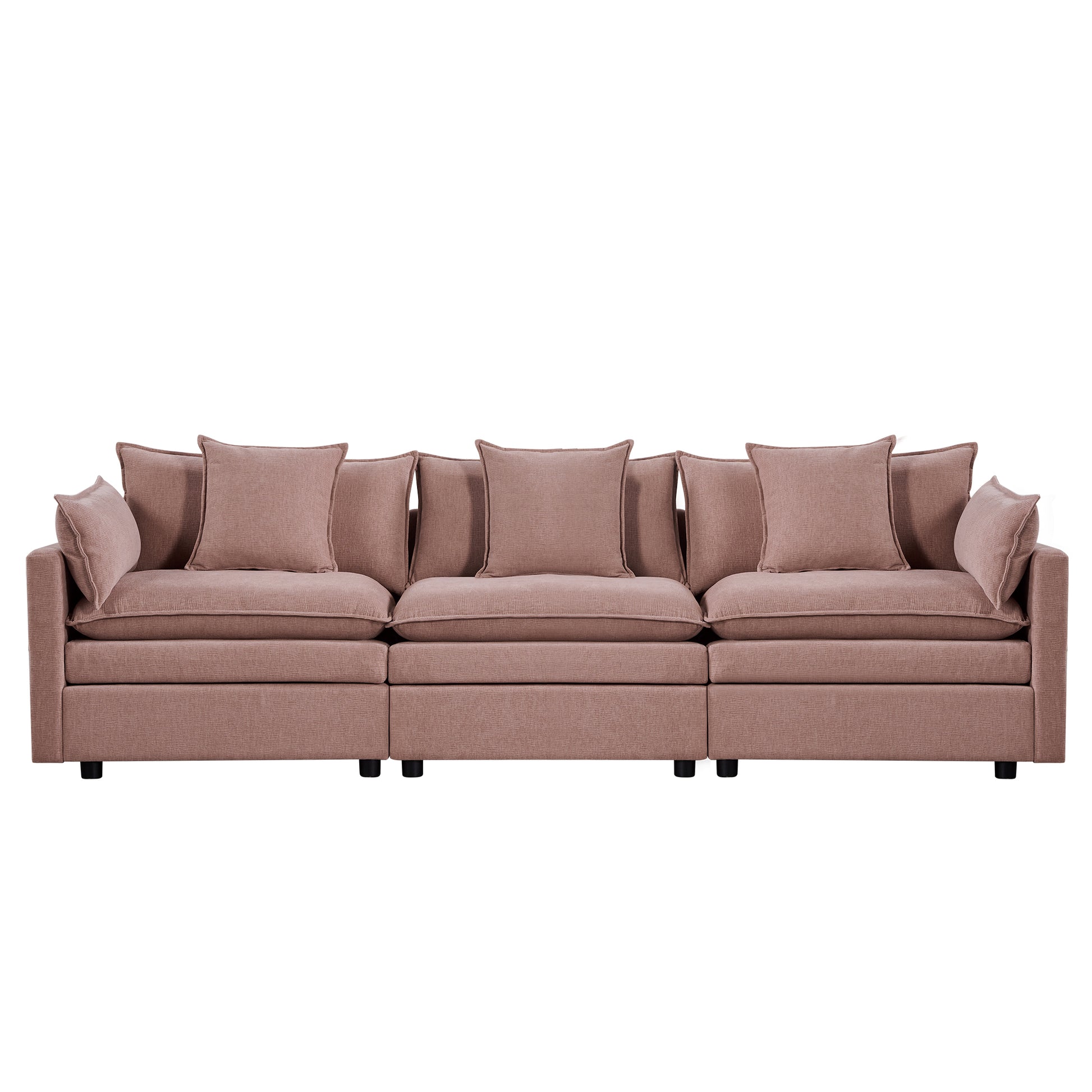 108.66"Modern Chenille L Shaped Sectional Sofa With Convertible Chaise, Comfy Cloud Couch Deep Sectional Sofa With Ottomans For Living Room Pink Wood Foam Chenille 3 Seat