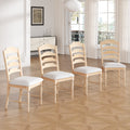 Vintage Traditional 4 Piece Upholstered Dining Chairs, Serrated Dining Backs, Natural Natural Dining Room Traditional Rubberwood Foam Rubber Wood