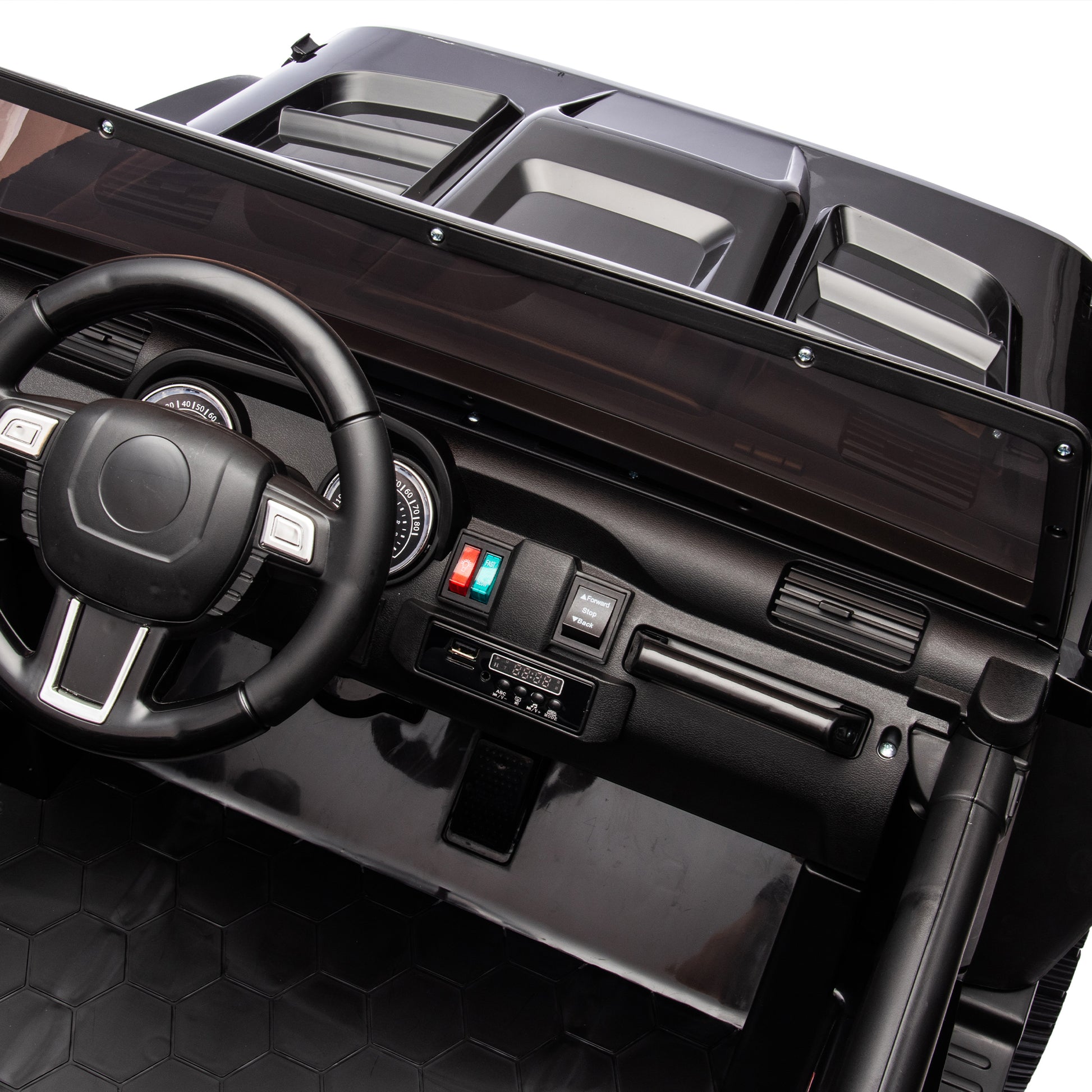 24V Two Seater Kids Ride On Truck Car W Parents Control,200W*2,Seat Width 20.28In,Four Wheel Suspension,Led Lights,Music,Mp3,Bluetooth,Two Independent Seat Belts,Suitable For Off Road For Kids Aged 3 Black 100 149 Lbs Polypropylene