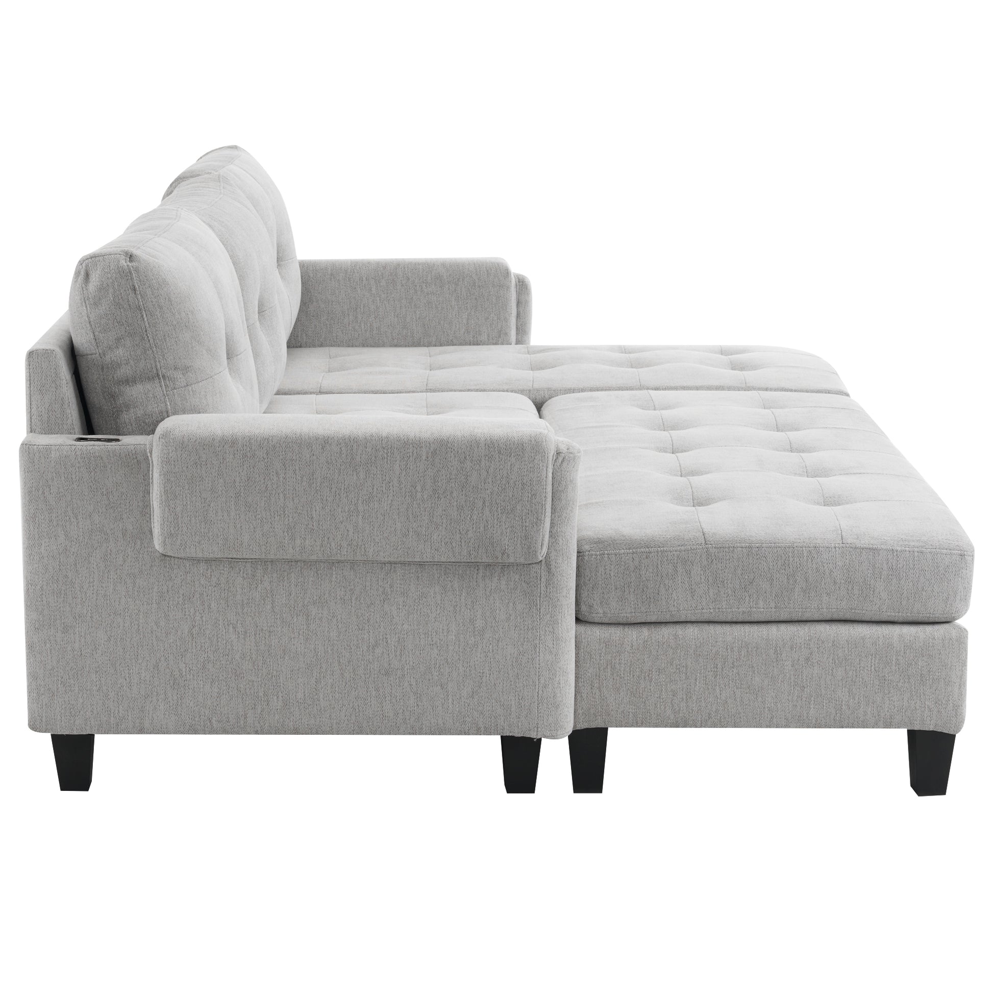 83.4" L Shaped Sofa Sectional Couch Sofa Bed With Two Usb Ports, A Movable Ottoman And A Reversible Chaise Lounge For Living Room, Grey Grey Foam Chenille 5 Seat