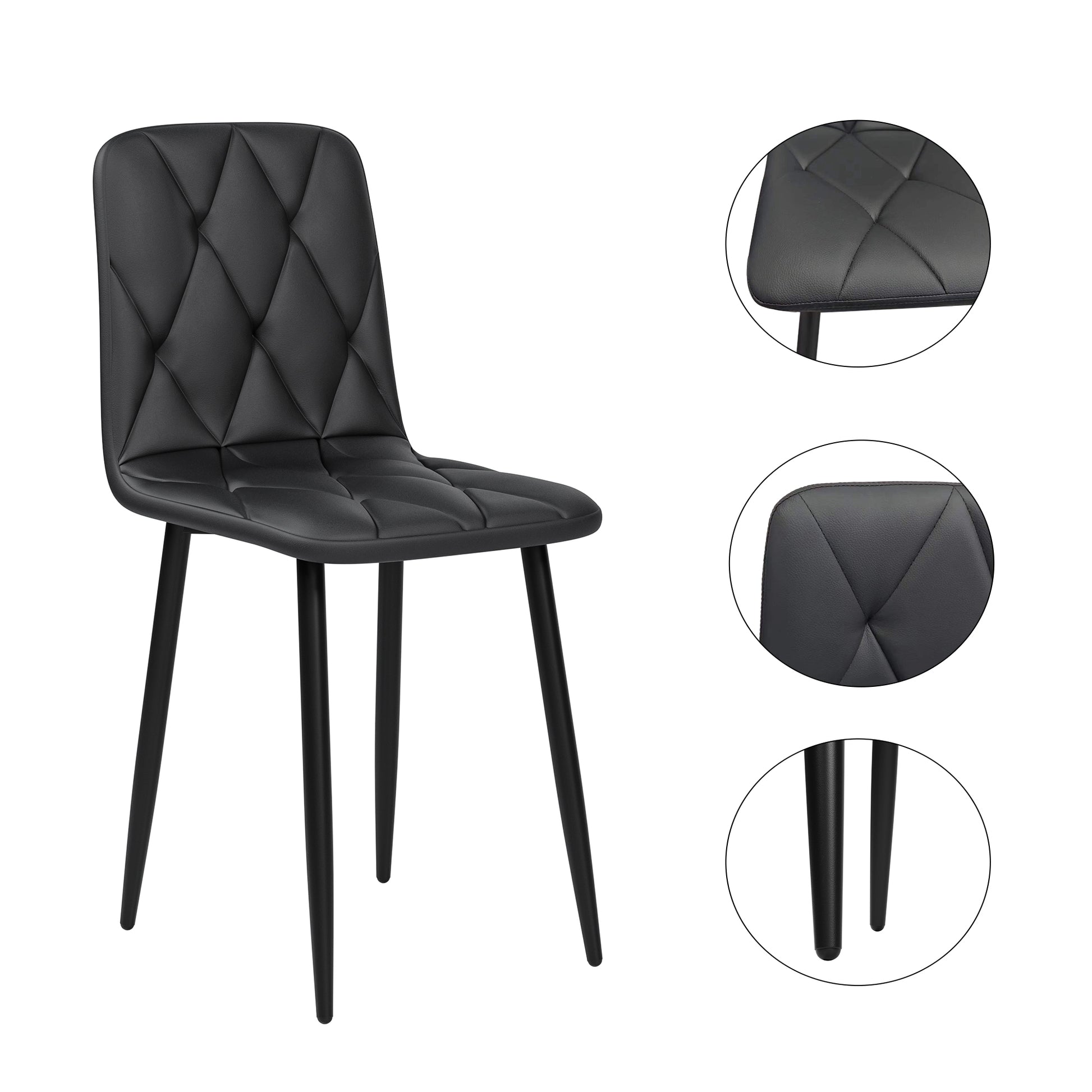 Dining Chairs Set Of 4, Modern Kitchen Dining Room Chairs, Pu Dining Chair Upholstered Cushion Seat And Sturdy Metal Legs Black Leather