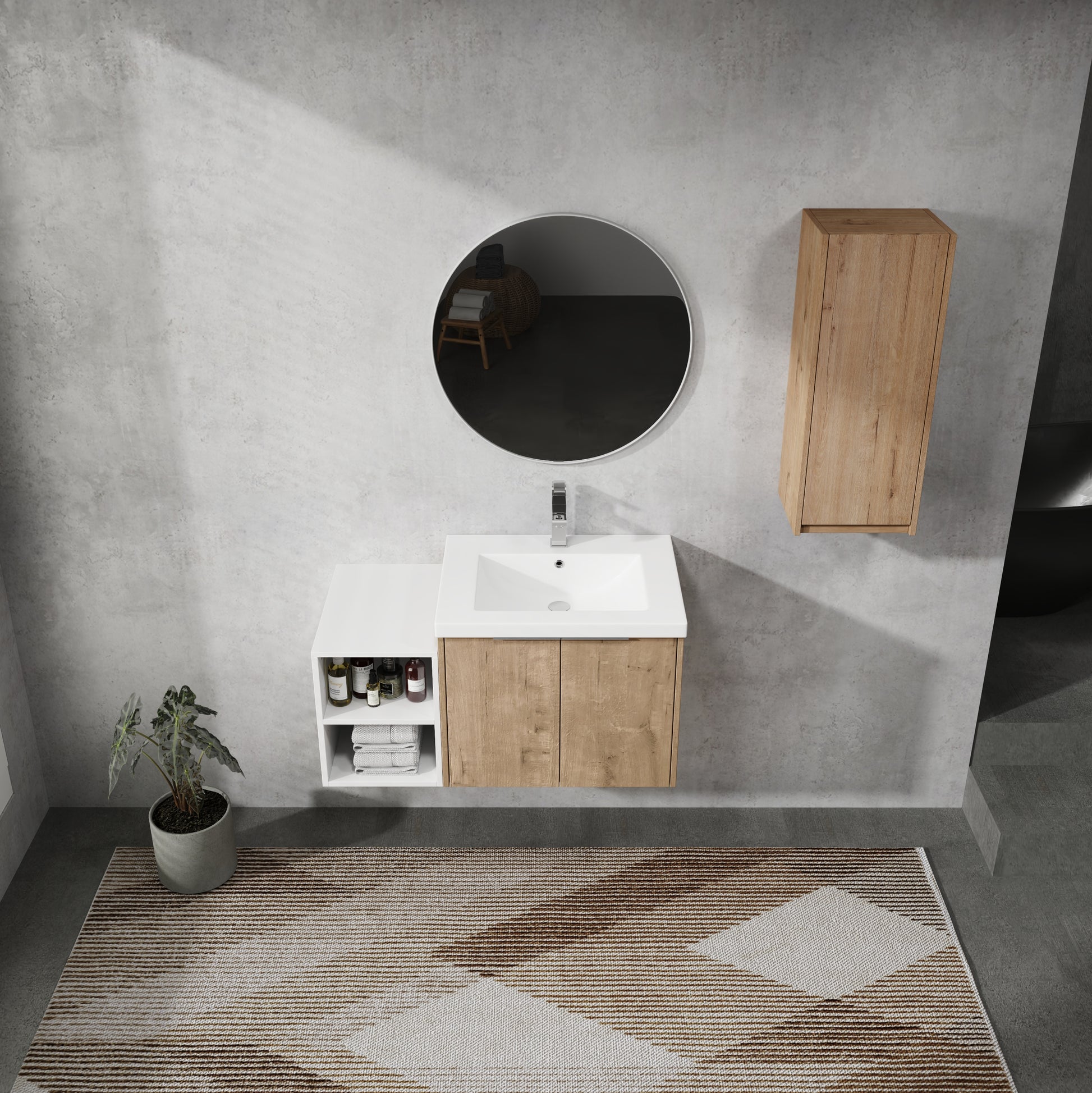 36" Wall Mounted Bathroom Vanity With Sink And Side Cabinet, Soft Close Doors,00112Imo 0624Imo 0612Gwh Combination Cabinet Kd Packing Imitative Oak Bathroom Modern Plywood Plywood