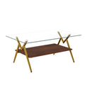 Rectangle Coffee Table With Tempered Glass Top And Golden Metal Legs, Modern Table For Living Roomtransparent Glass Transparent Tempered Glass