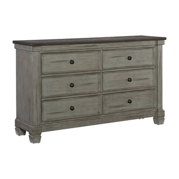 Transitional Rustic Style Coffee And Antique Gray 6 Drawer Dresser 1Pc Flat Knobs Classic Bedroom Furniture Antique Gray,Coffee Wood