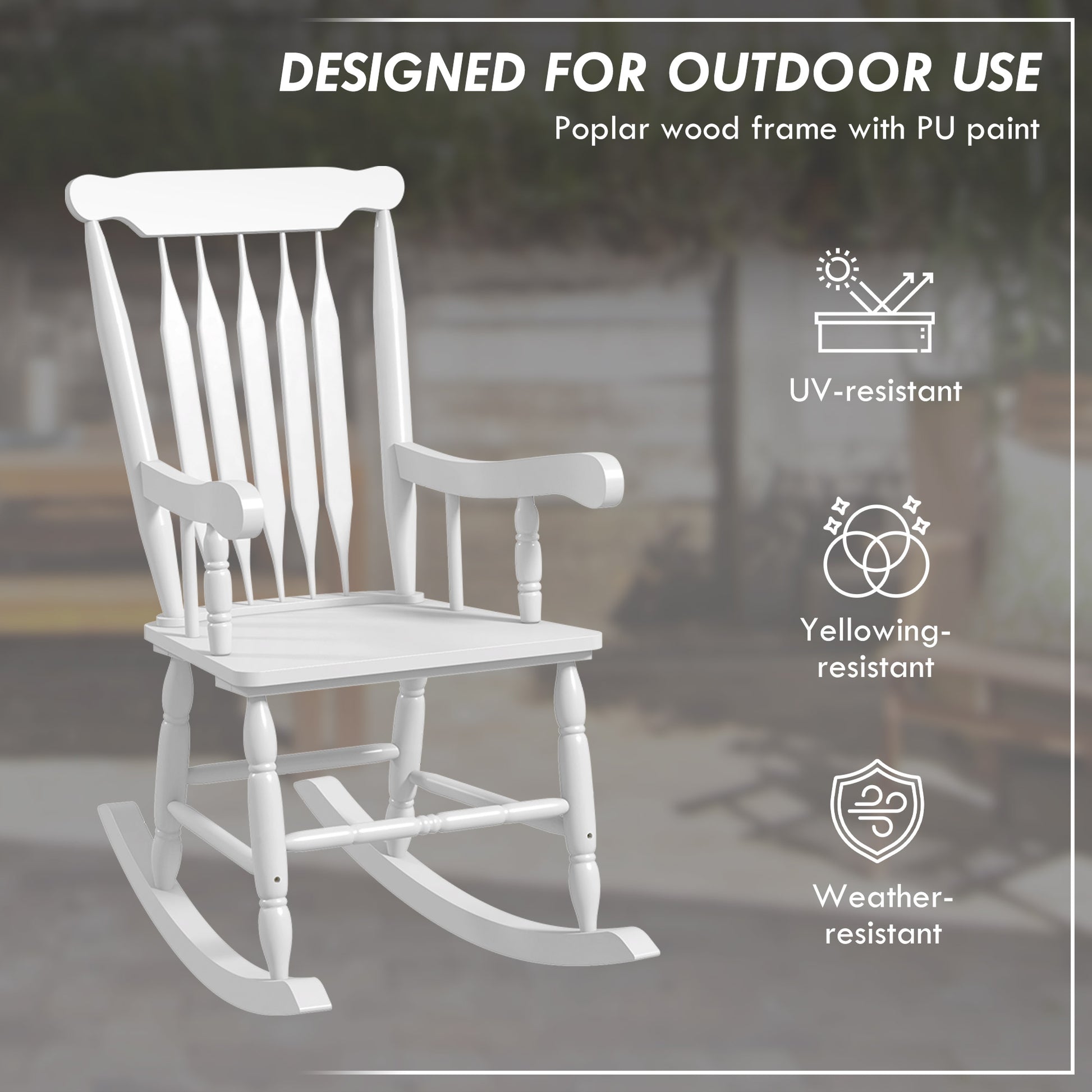 Outsunny Outdoor Wood Rocking Chair, 350 Lbs. Porch Rocker With High Back For Garden, Patio, Balcony, White White Wood