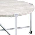 White Oak And Chrome Round Coffee Table Oak Silver Primary Living Space Industrial Round Wood Metal