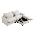 Sectional Sofa Comfy Corduroy Couch For Living Room With Pillows And Round Armrests, Modern Corduroy Sofa Sleeper Deep Couches With Storage Ottoman Beige, 2 Seat Beige Corduroy 2 Seat