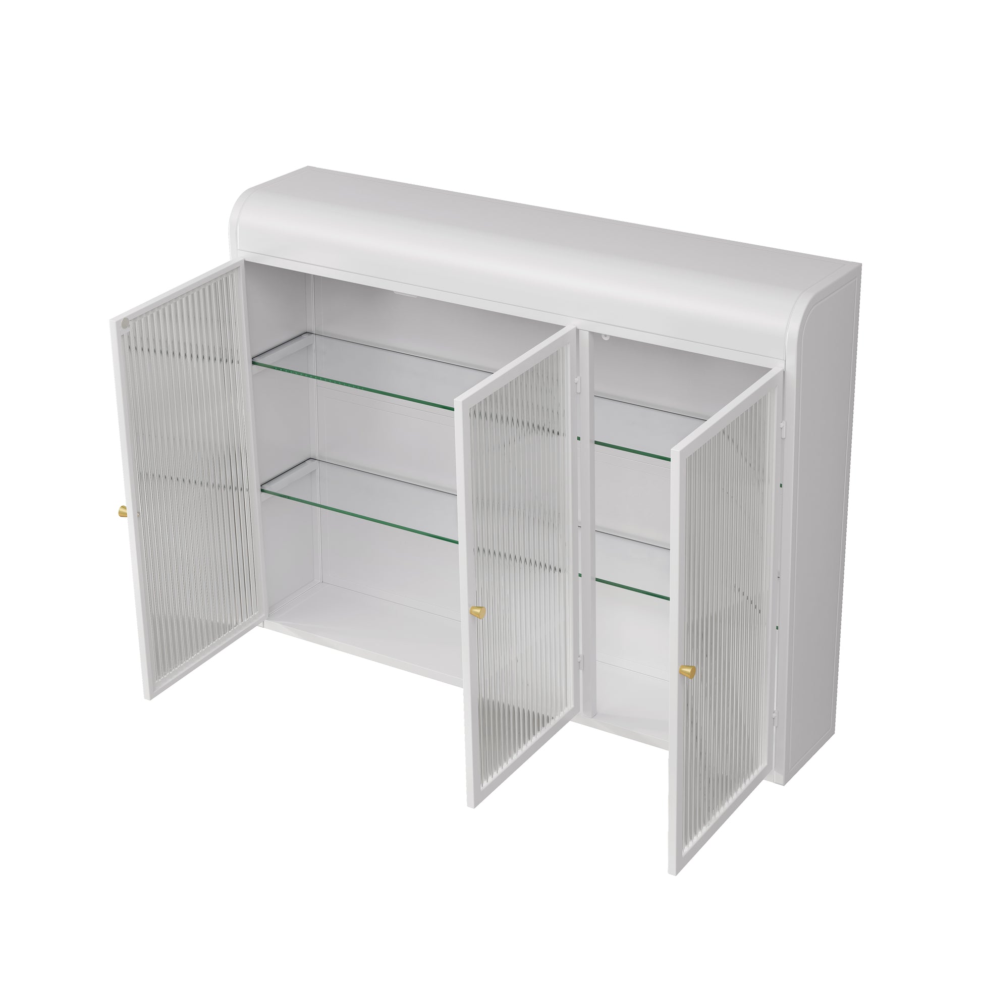 3 Door Arched Wall Mounted Glass Cabinets For Kitchen, Living Room And Bathroom White White Glass Metal