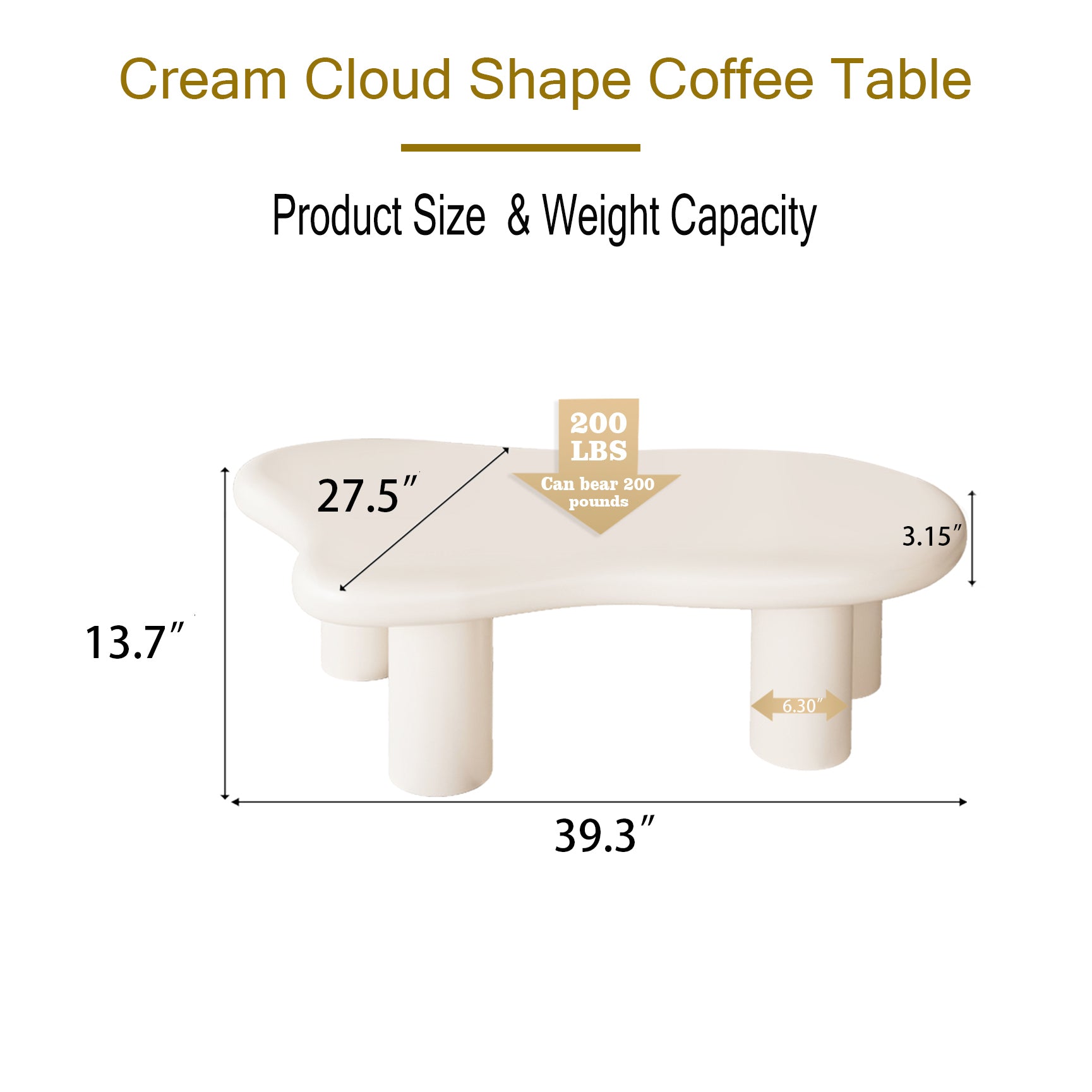 40 Inch Cream Cloud Shaped Coffee Table For Living Room Cream White Primary Living Space Modern Lacquered Mdf