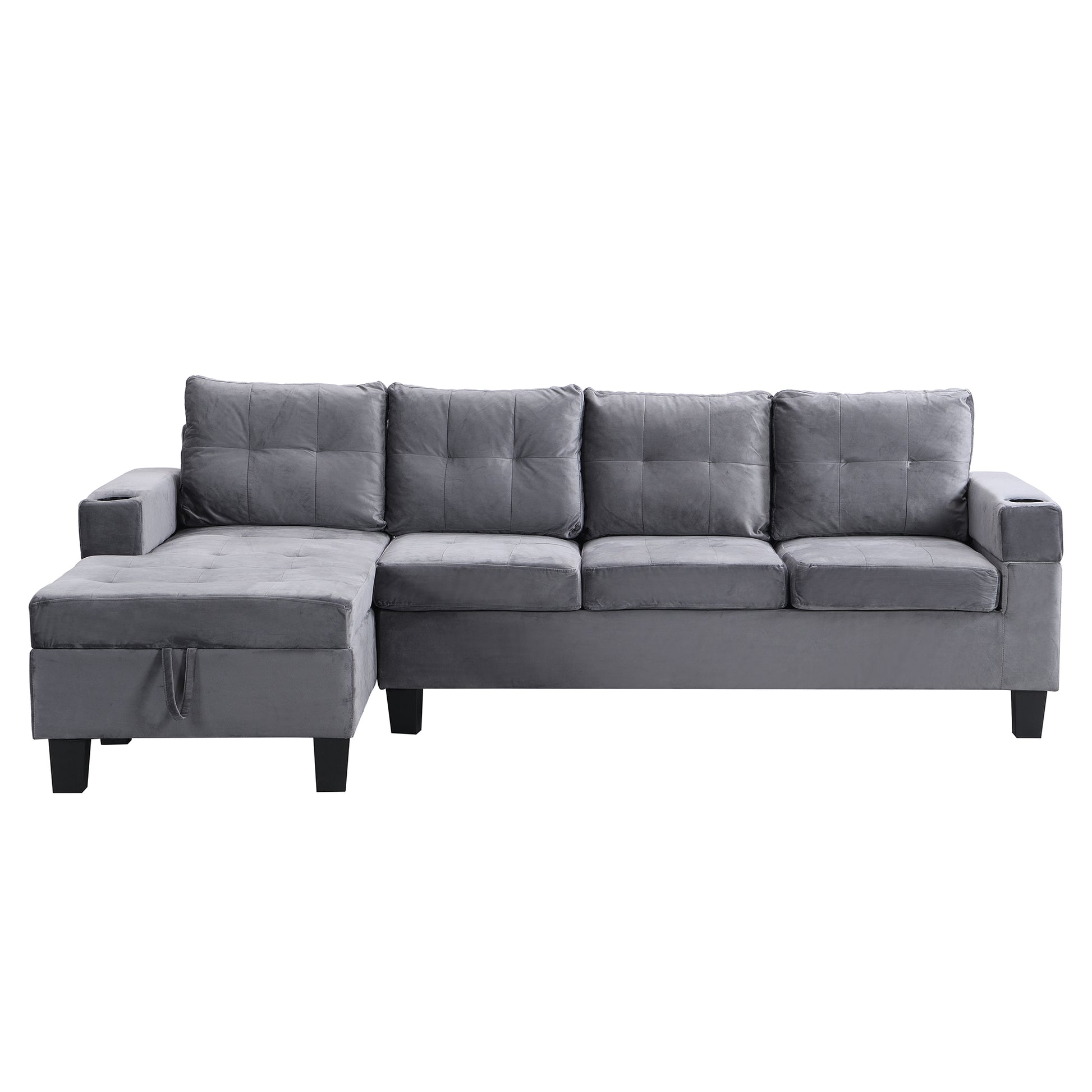 Sectional Sofa Set For Living Room With L Shape Chaise Lounge ,Cup Holder And Left Hand With Storage Chaise Modern 4 Seat Grey Grey Fabric 4 Seat