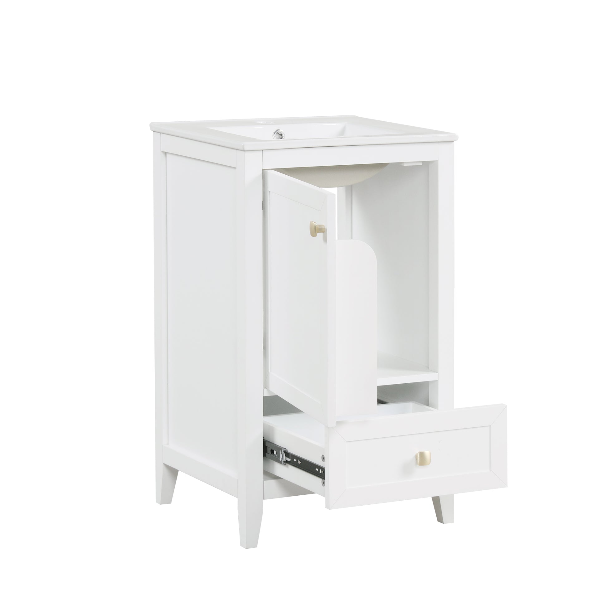 20" Bathroom Vanity With Sink, Bathroom Cabinet With Soft Closing Door, Storage Rack And A Drawer, White White Mdf