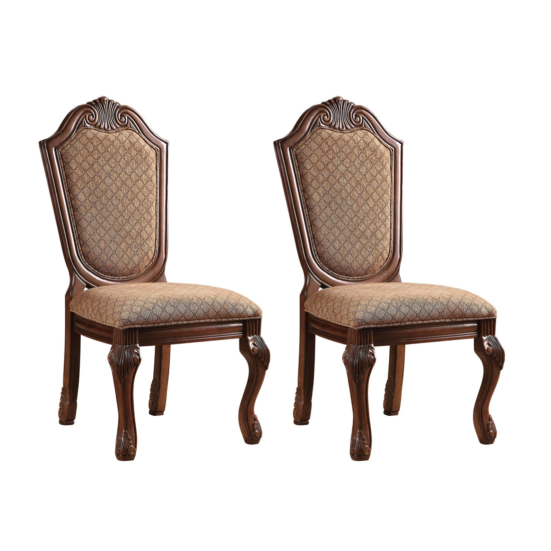 Beige And Cherry Solid Back Side Chairs Set Of 2 Solid Cherry Dining Room Foam Traditional Side Chair Rubberwood Solid Back Set Of 2 Wood Fabric