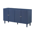 Elegant Four Door Sideboard With Wavy Pattern Doors, Cylindrical Legs, And Sleek Metal Handles, Adjustable, Suitable For Study, Entryway And Living Room Navy Blue Primary Living Space American