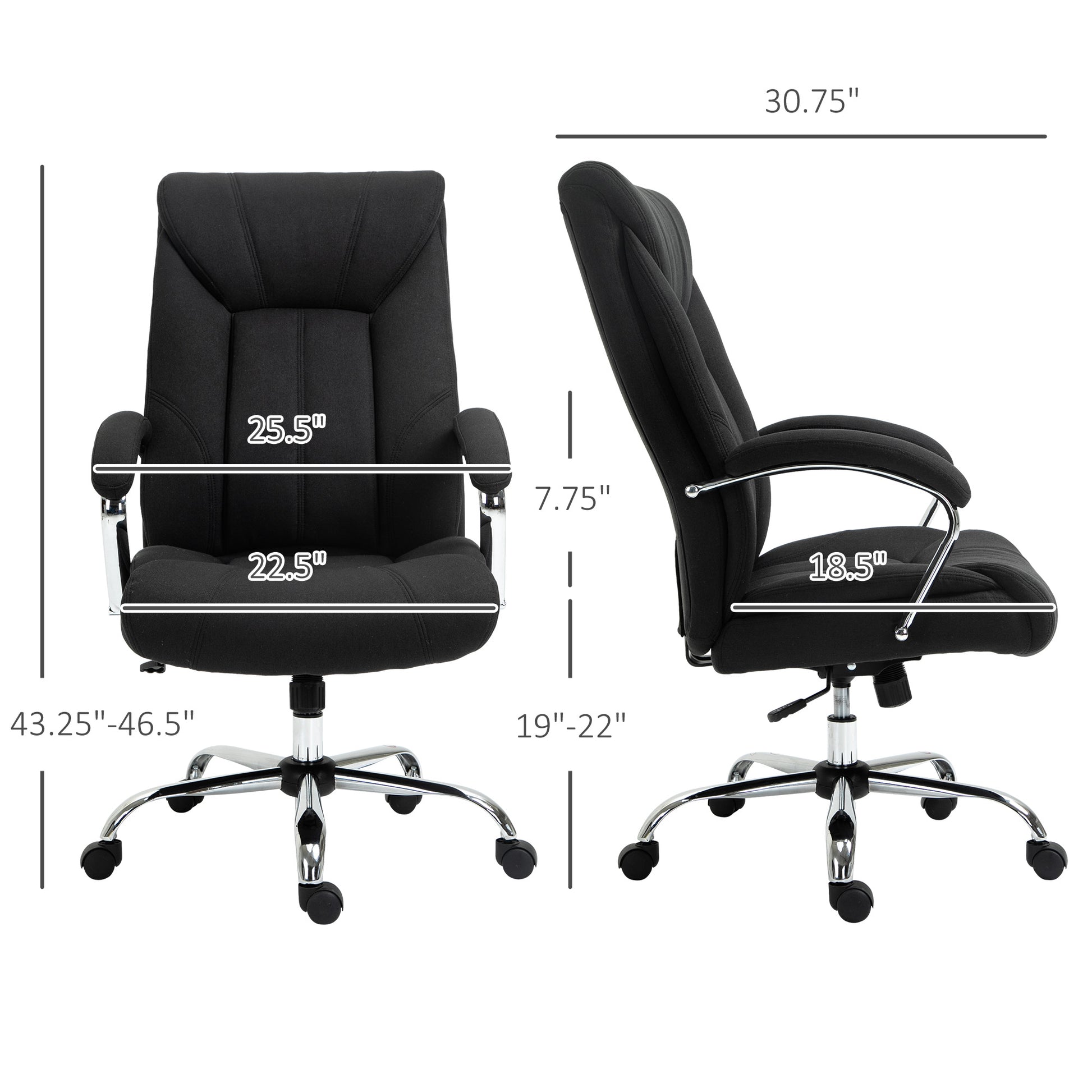 Vinsetto High Back Home Office Chair, Computer Desk Chair With Lumbar Back Support And Adjustable Height, Black Black Linen