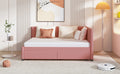 Full Size Upholstered Daybed With 2 Storage Drawers Sofa Bed Frame No Box Spring Needed, Linen Fabric Pink Full Pink Linen