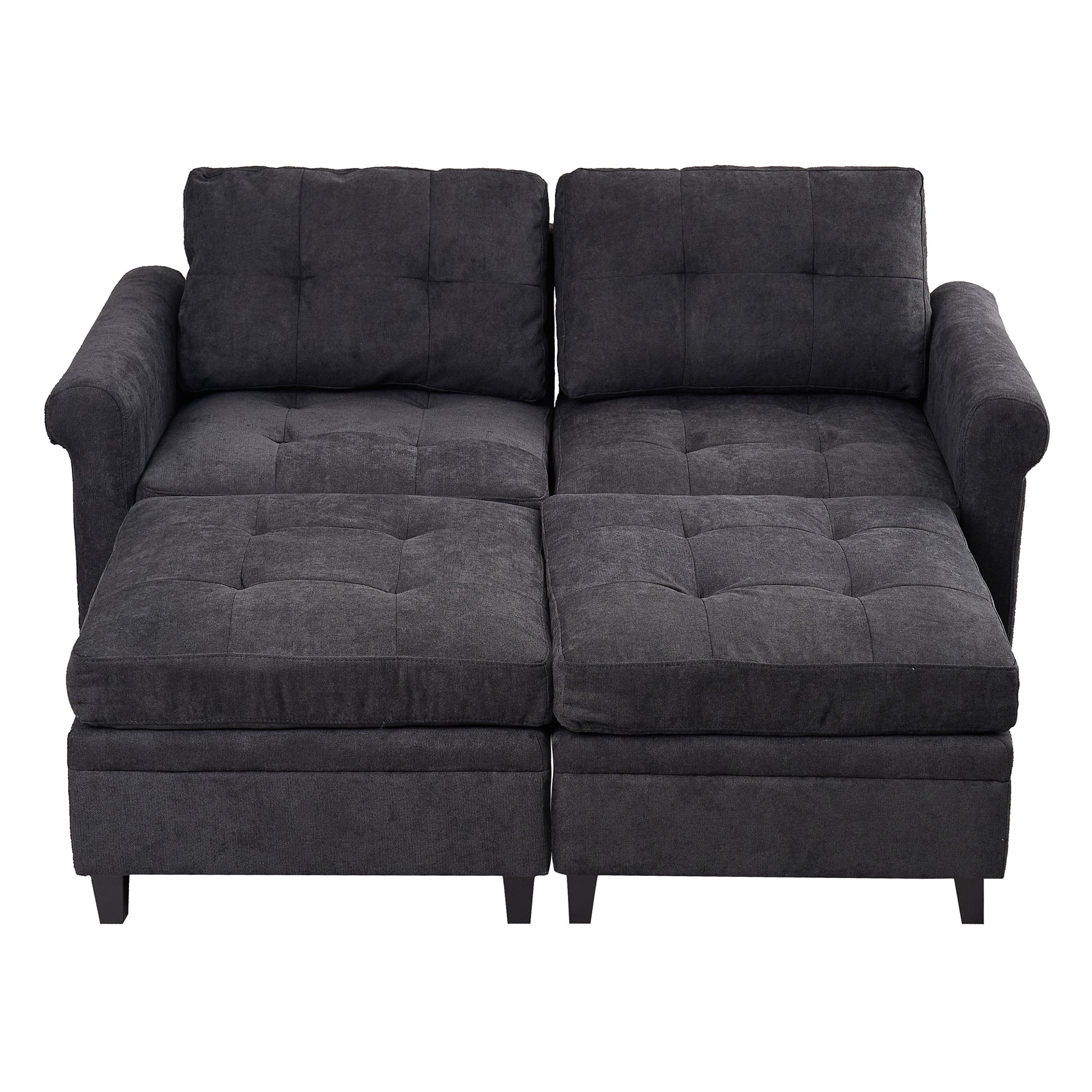 U Shaped Sectional Couch Convertible Sectional Couch With Double Chaise 6 Seat Sectional Sofa For Living Room Dark Gray Dining Room Fabric 6 Seat