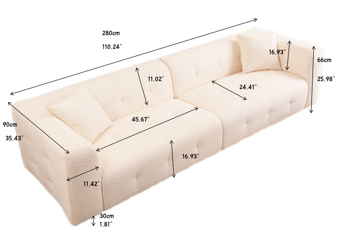 2297 Beige Sofa, Stylish And Simple Square Design, Square Arm, Handrailing Thick And Full, Put Living Room, Office, Conference Room Beige Fabric 3 Seat
