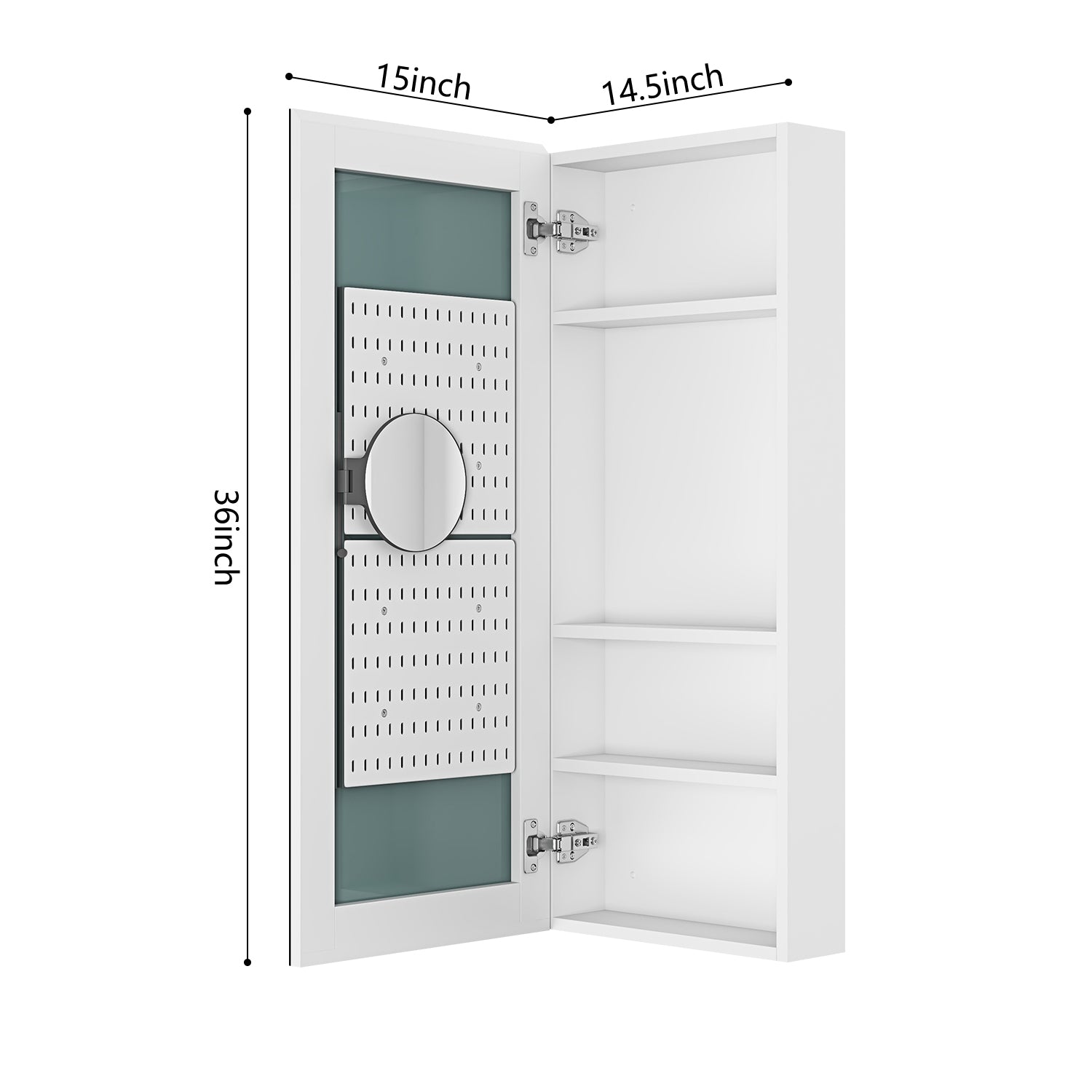 15'' W X 36'' H Surface Frameless Mirror Bathroom Medicine Cabinet, Left Opening Door White Engineered Wood