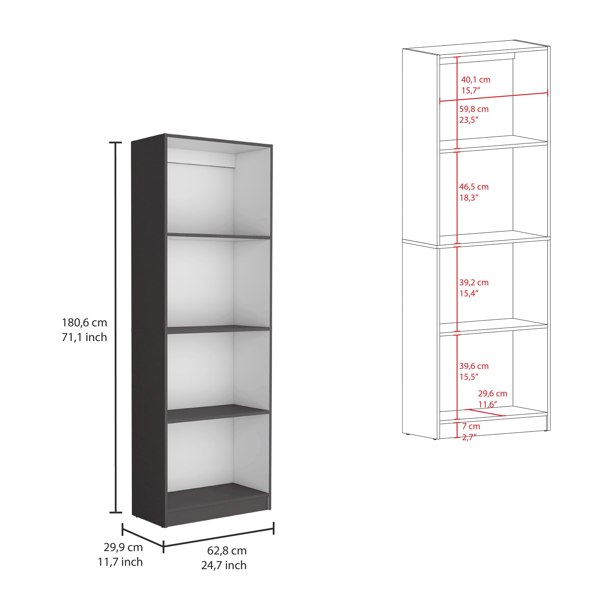 2 Piece Bookcase Living Room Set, Storage Cabinet, 49" Wide And 9 Shelves Matt Gray White 5 Or More Shelves Multicolor Office Modern Particle Board