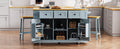 K&K 53Inch Large Kitchen Island With 2 Bar Stools, Power Outlet,Door Internal Storage Rack,Kitchen Storage Cart On 5 Wheels With Drop Leaf,5 Open Side Racks,3 Drawers For Kitchen,Dining Room,Grey Blue Grey Blue Gray Kitchen