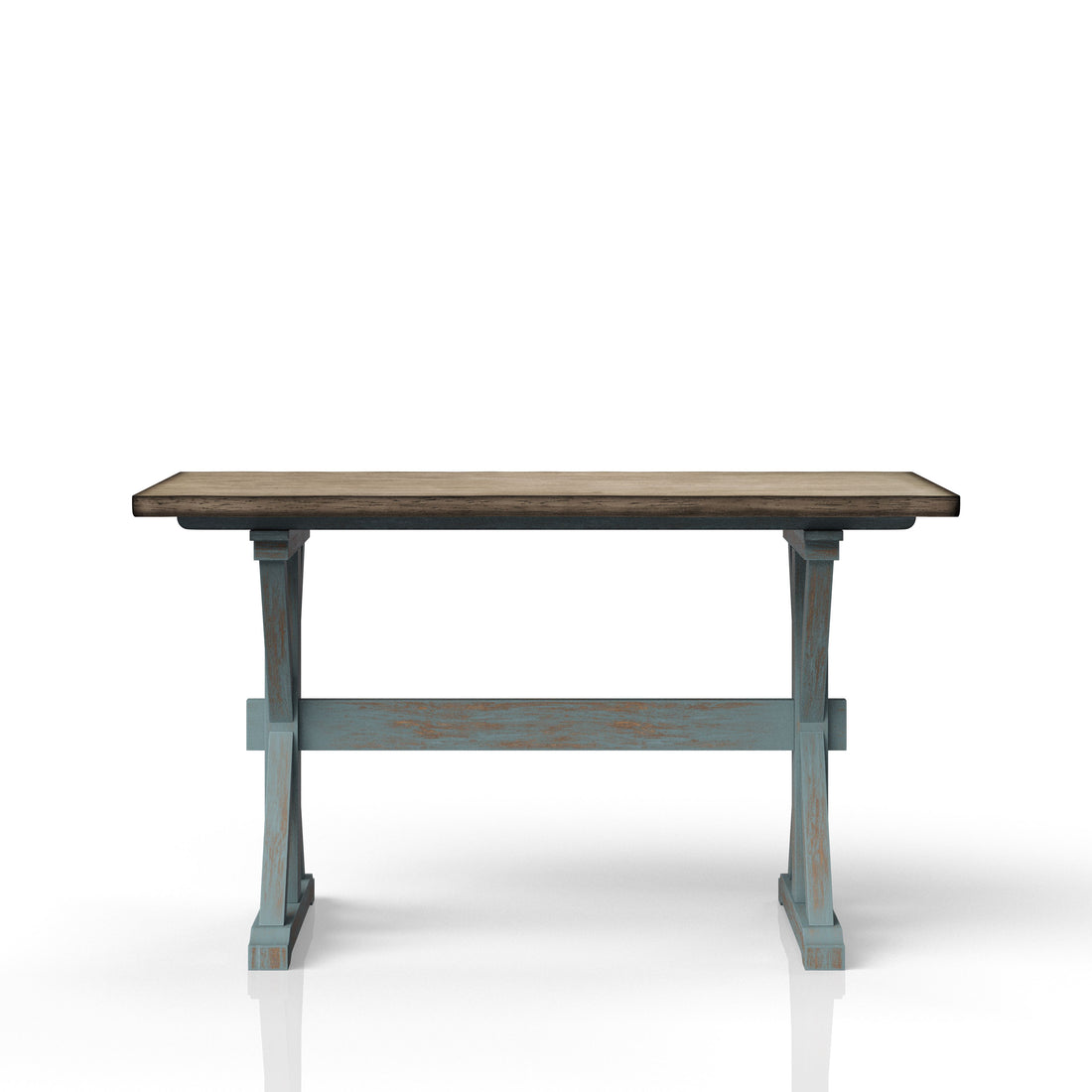 X Based Counter Height Casual Dining Table Aqua Blue Solid Wood Mdf