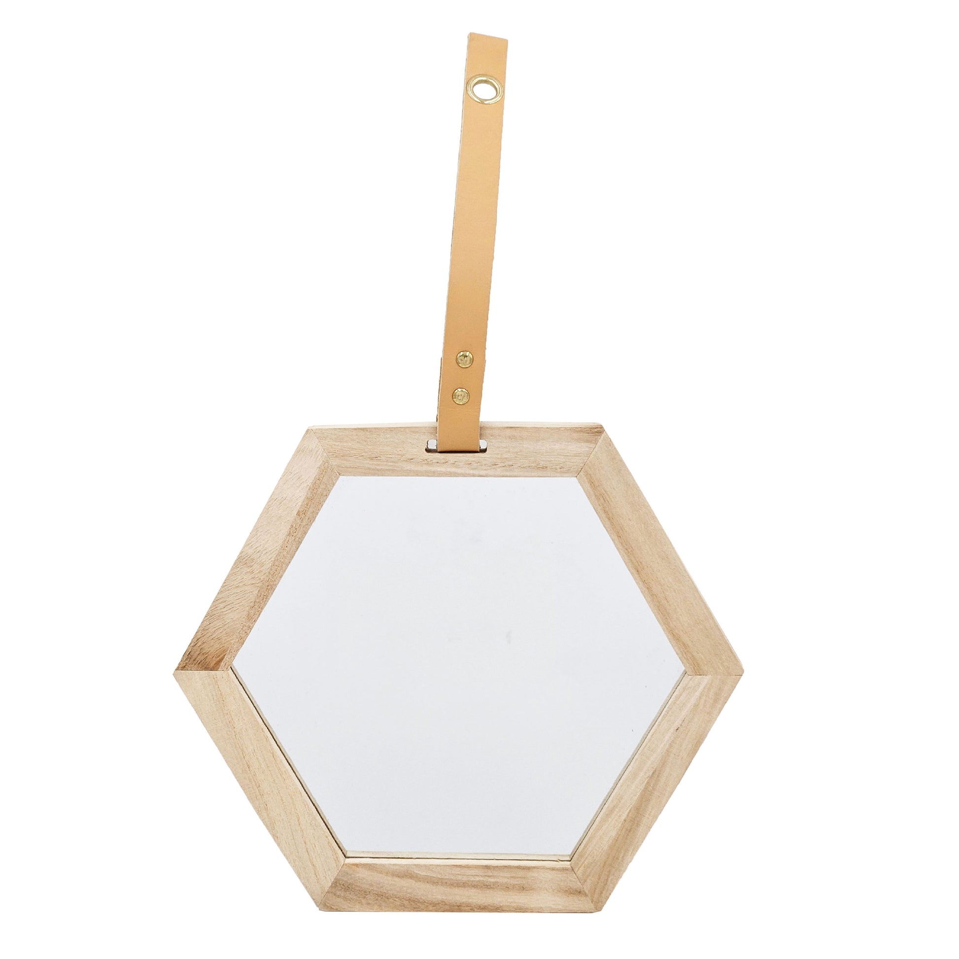 Harlan Hexagon Mirror, 11X10" Beige Brown Wood Glass