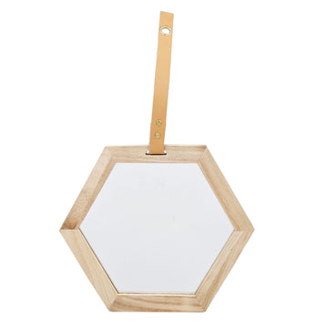 Harlan Hexagon Mirror, 11X10" Beige Brown Wood Glass