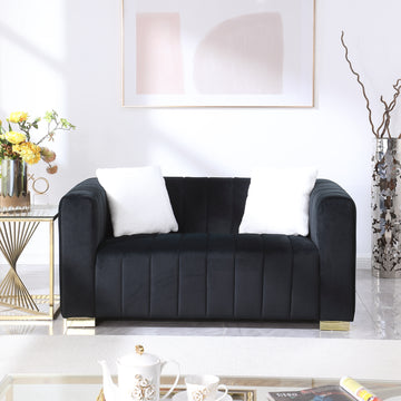 A Modern Channel Sofa Take On A Traditional Chesterfield,Black Color,Seater Black Velvet 2 Seat
