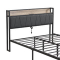 Full Size Metal Platform Bed Frame With Upholstery Storage Function Headboard And Usb Liner And Footboardno Box Spring Needed, Large Under Bed Storage, Easy Assemble Full Beige Black Metal & Wood