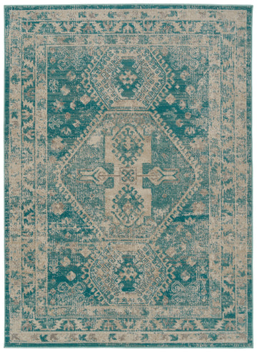 Casual, Modern, Traditional, Transitional, Oriental, Bohemian, Textured Cut Pile 7'10" X 10' Rectangle Area Rug Turquoise Polypropylene