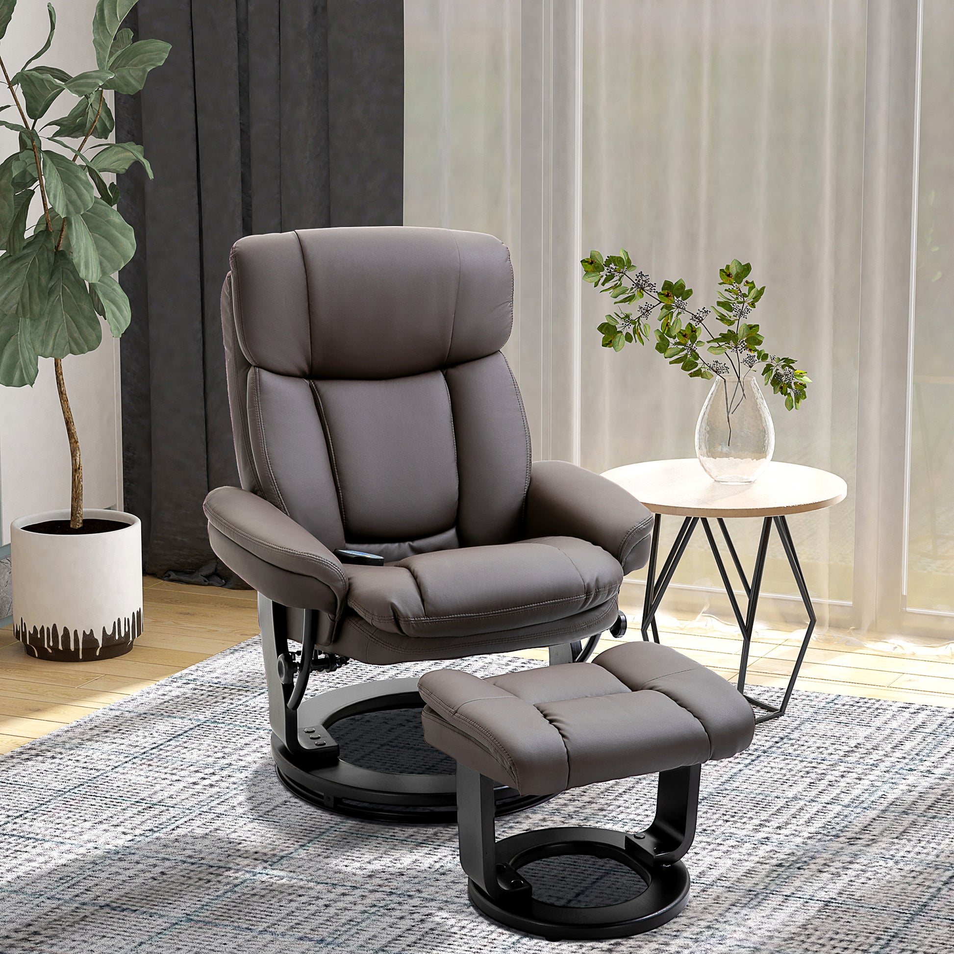 Homcom Pu Leather Massage Recliner Chair With Ottoman 10 Point Vibration Swiveling Armchair, Brown Brown Wood Metal