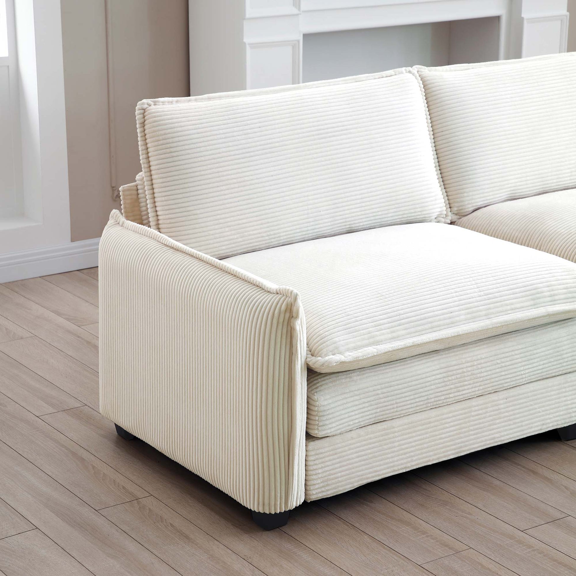 Luxurious And Sophisticated Sofa Set With Soft Cushions And Pillows, Sofa Set For Living Rooms And Clubs As Well As Home Theaters, Consisting Of Two Single Sofas And A 2 Seaters Sofas In Beige Cordur Beige Corduroy 4 Seat