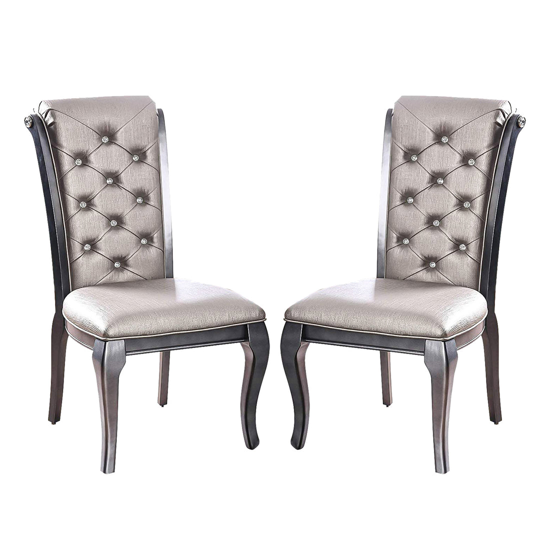 Set Of 2 Faux Leather Upholstered Side Chairs In Gray Solid Grey Dining Room Rectangular Dining Chairs Set Of 2 Solid Wood Mdf