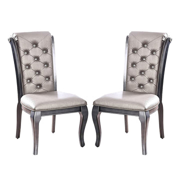 Set Of 2 Faux Leather Upholstered Side Chairs In Gray Solid Grey Dining Room Rectangular Dining Chairs Set Of 2 Solid Wood Mdf