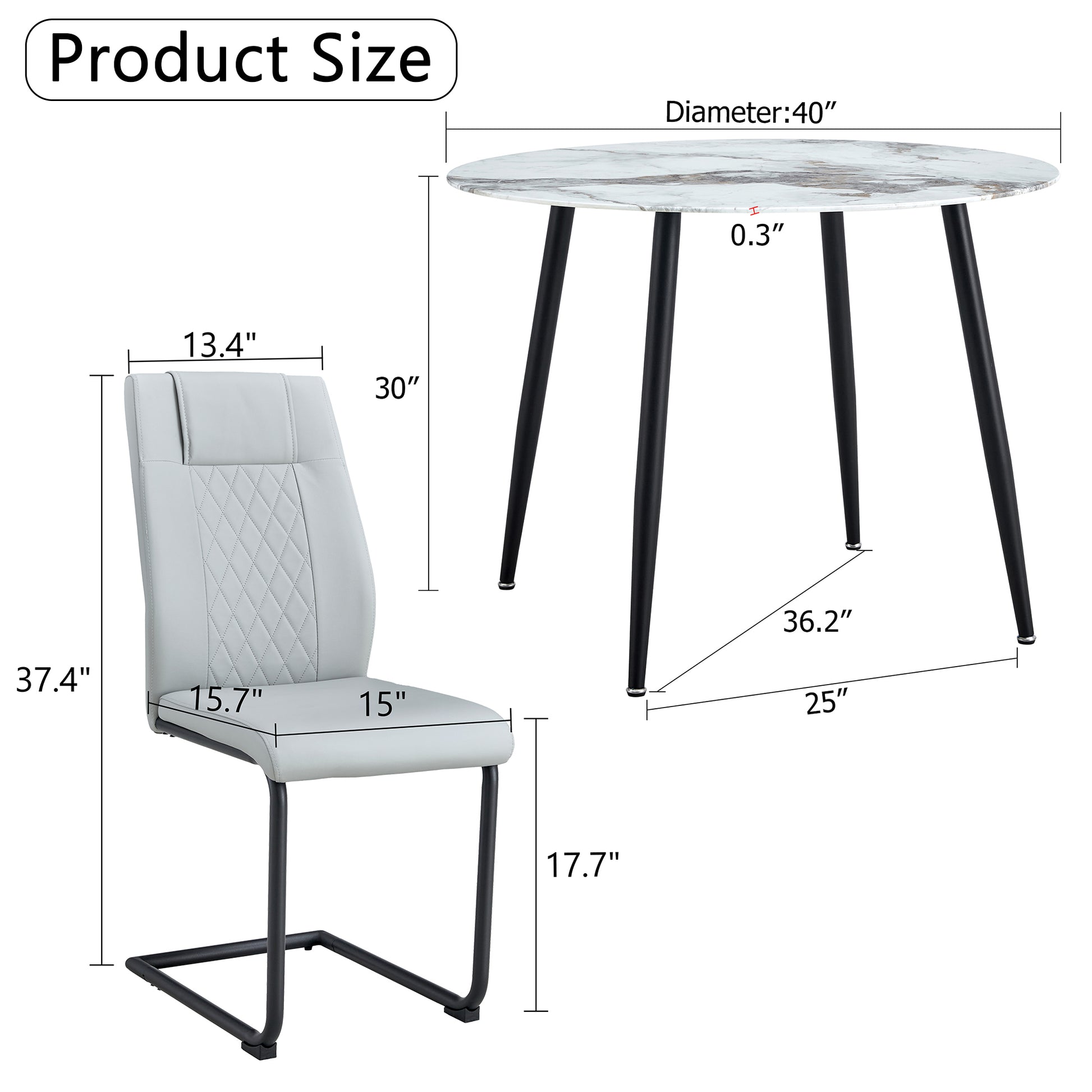 Table And Chair Set. Large Modern White Imitation Marble Patterned Round Table With Black Metal Legs. Nice Minimalism, Comfortable Seats And Black Metal Legs. White Gray Seats 4 Glass Metal