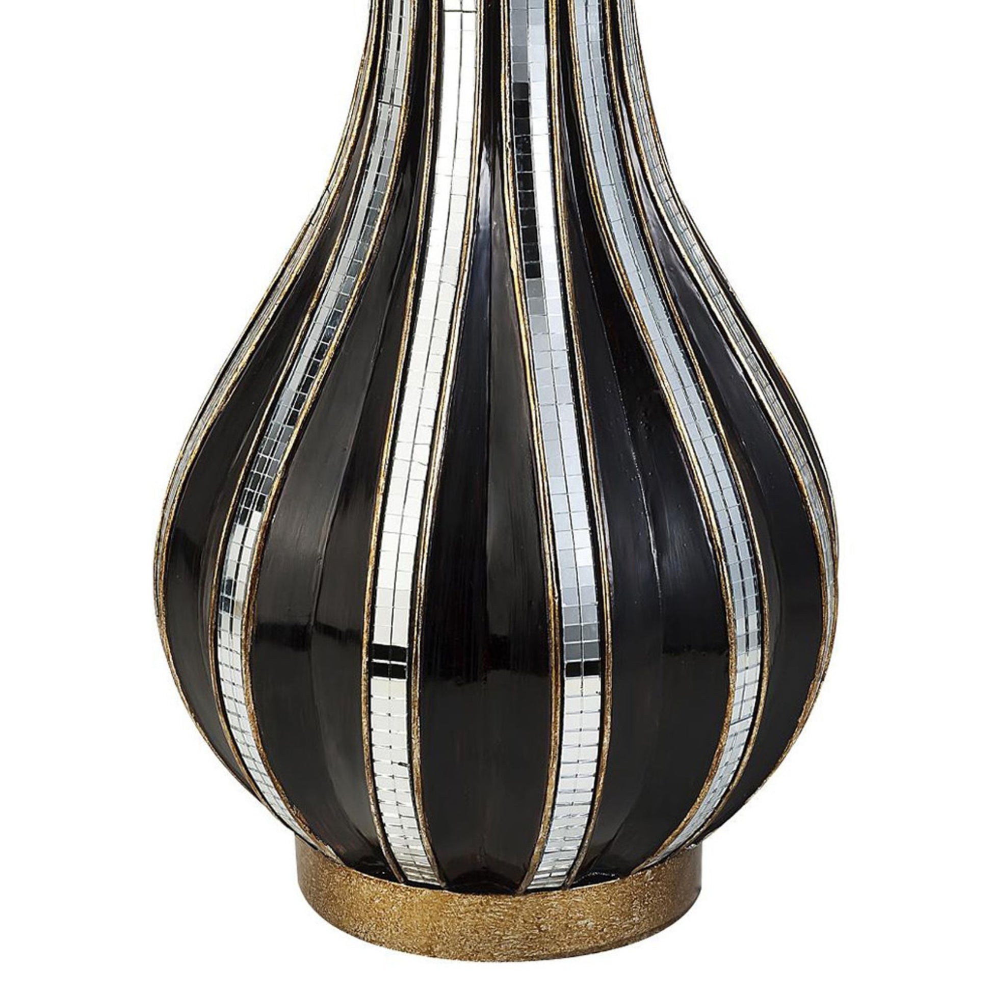 16.25" Tall Polyresin Decorative Vase, Gold Finish With Mosaic Glass Stripes Multicolor Polyresin