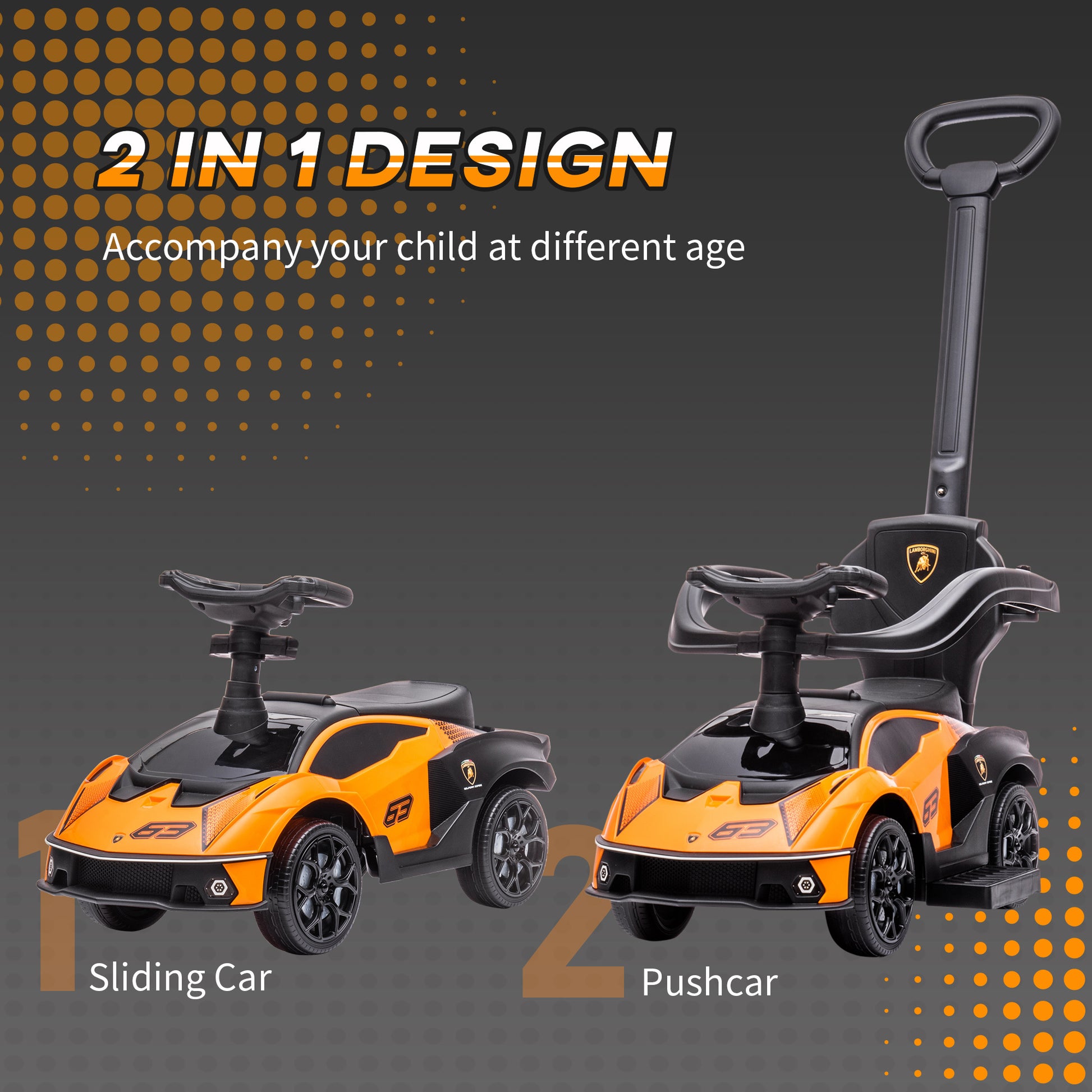 lamborghini baby stroller price Aosom 2 In 1 Ride On Push Car For Toddlers 1 3, Licensed Lamborghini Stroller Sliding Car, Push Along With Under Seat Storage Horn Engine Sound And