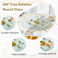 Double Layer Rotatable Round Glass.Golden Aluminum Plate,The Rotatable Design Makes It Convenient To Retrieve And Place Items.The Upper Glass Has A Diameter Of 24 Inches, The Lower Glass15 Inches.