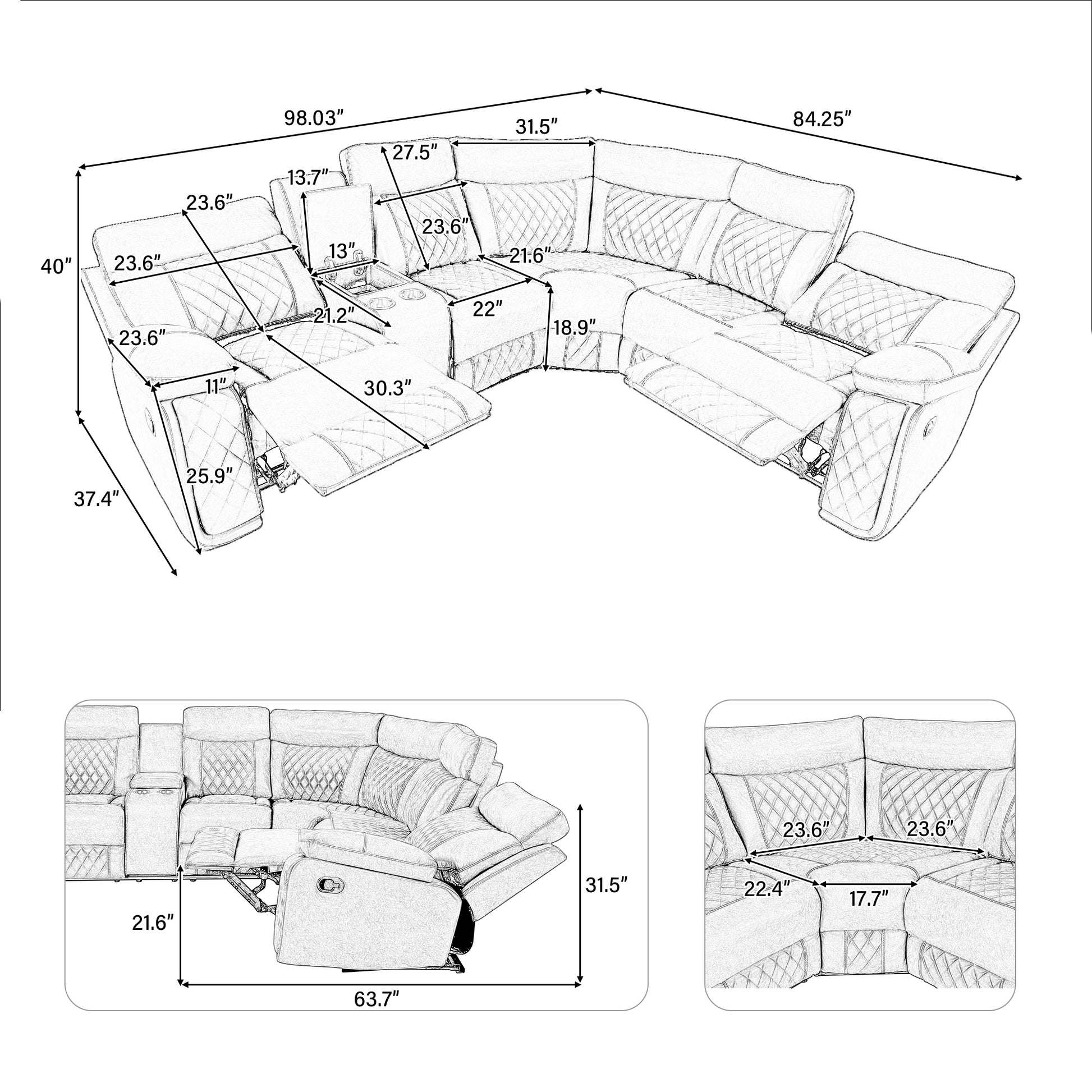 Home Theater Seating Manual Recliner With Cup Holder, Hide Away Storage Pu Reclining Sofa For Living Room, Home Theater, Black Black Foam Pu 5 Seat