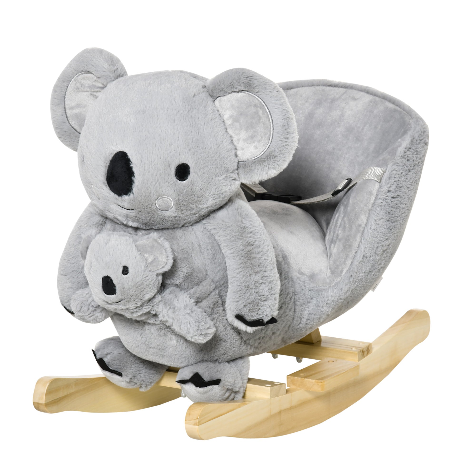 Qaba Kids Ride On Rocking Horse, Koala Shaped Rocker With Realistic Sounds For Children 18 36 Months, Gray Grey Cotton