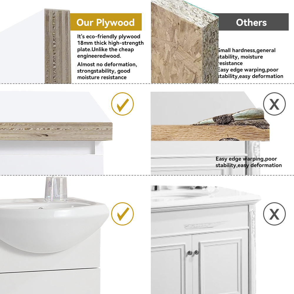 18 Inch Mini Bathroom Cabinet With Ceramic Sink White White Solid Wood