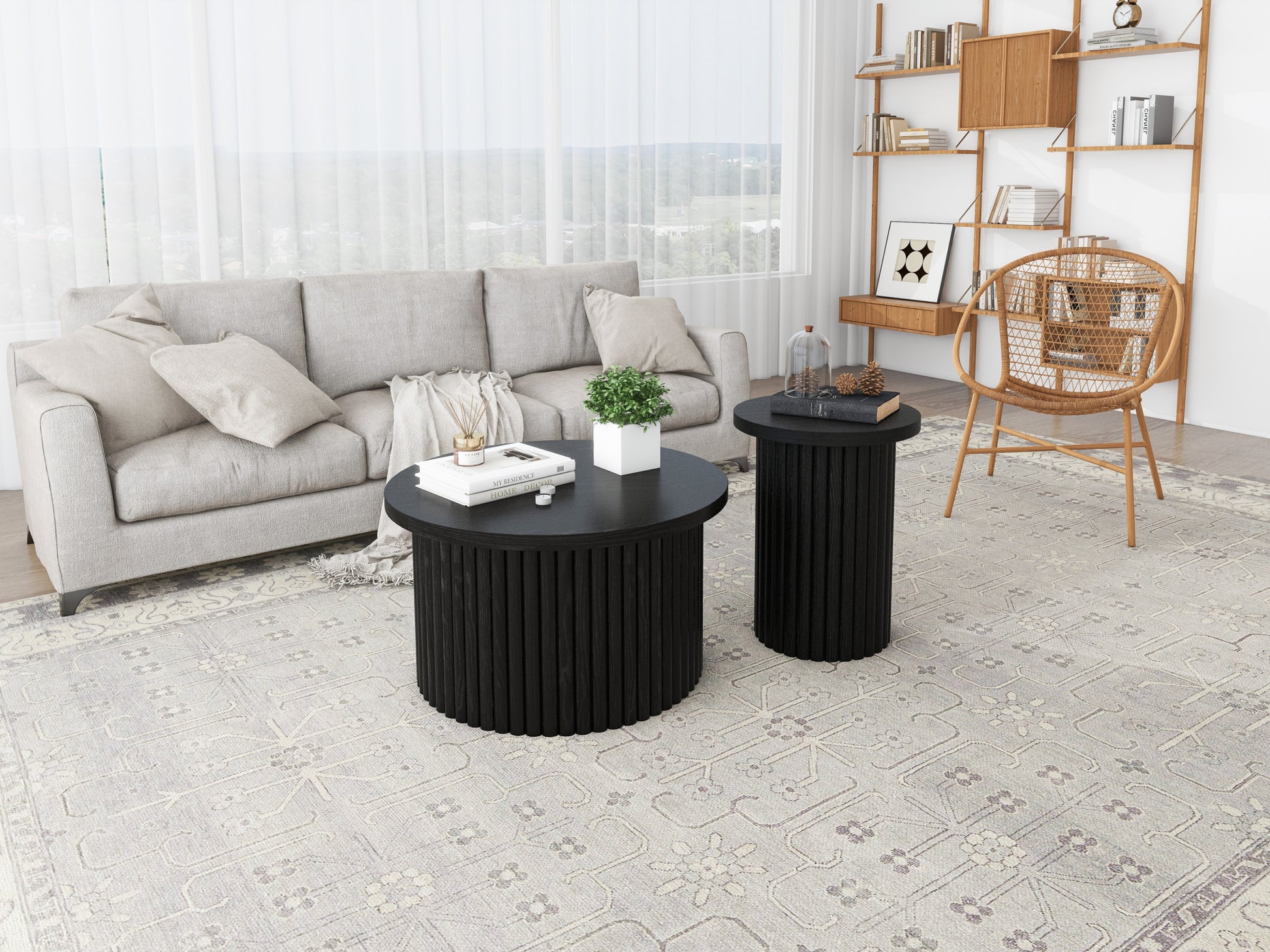 Coffee Table Set Of 2 ,Round Coffee Table,Modern Side Tables Accent End Table For Living Room ,Apartment Black Modern Round Coffee & End Tables Mdf