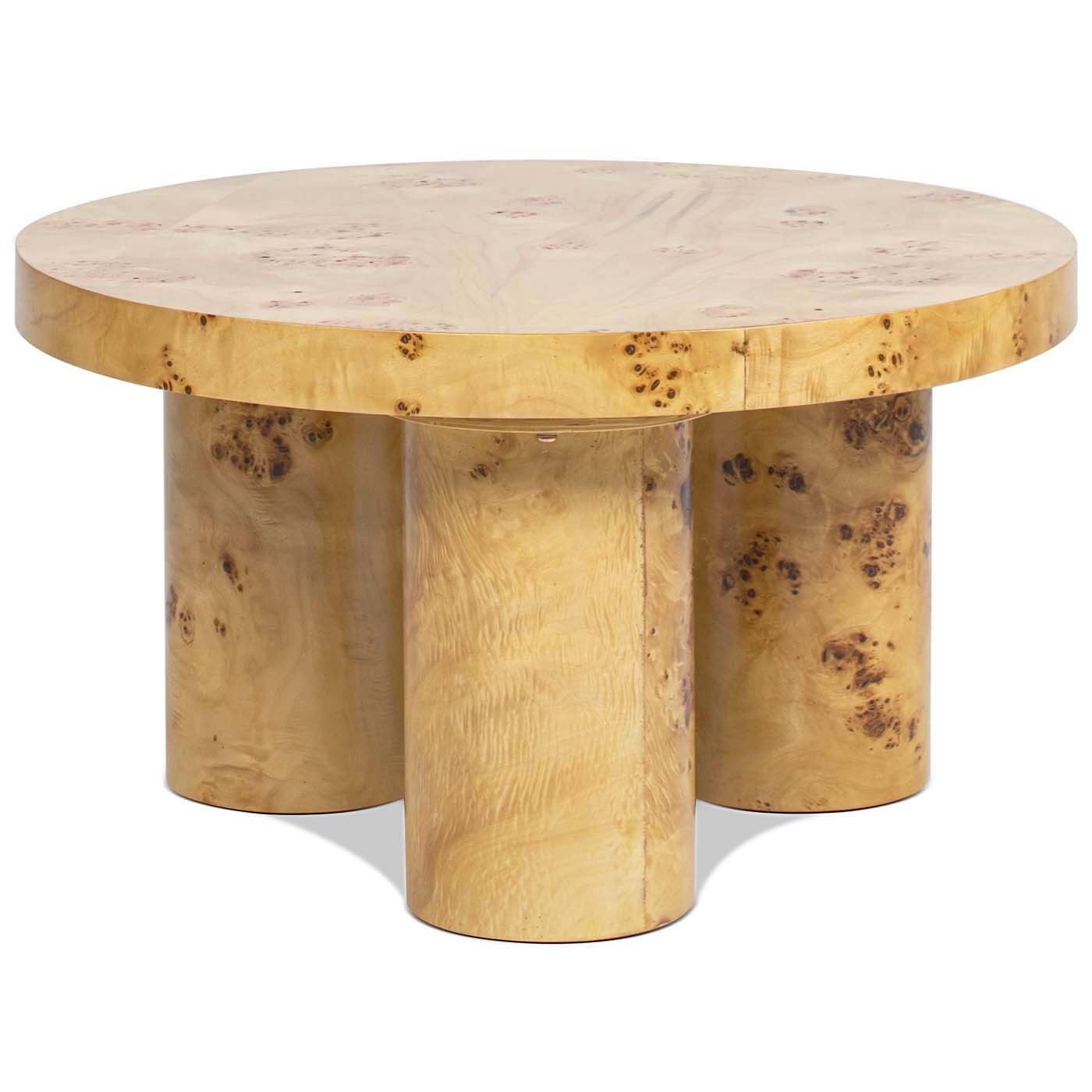 Nebula 28" Round Pillar Leg Coffee Table, Warm Natural Brown Burl Wood Burly Wood Solid Wood Mdf Solid Wood Mdf