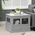 Pawhut Dog Crate End Table With Triple Doors, Wooden Dog Crate Furniture Indoor Use, Puppy Crate With And Steel Tubes, For Small Dogs, Pewter Gray Dark Gray Mdf