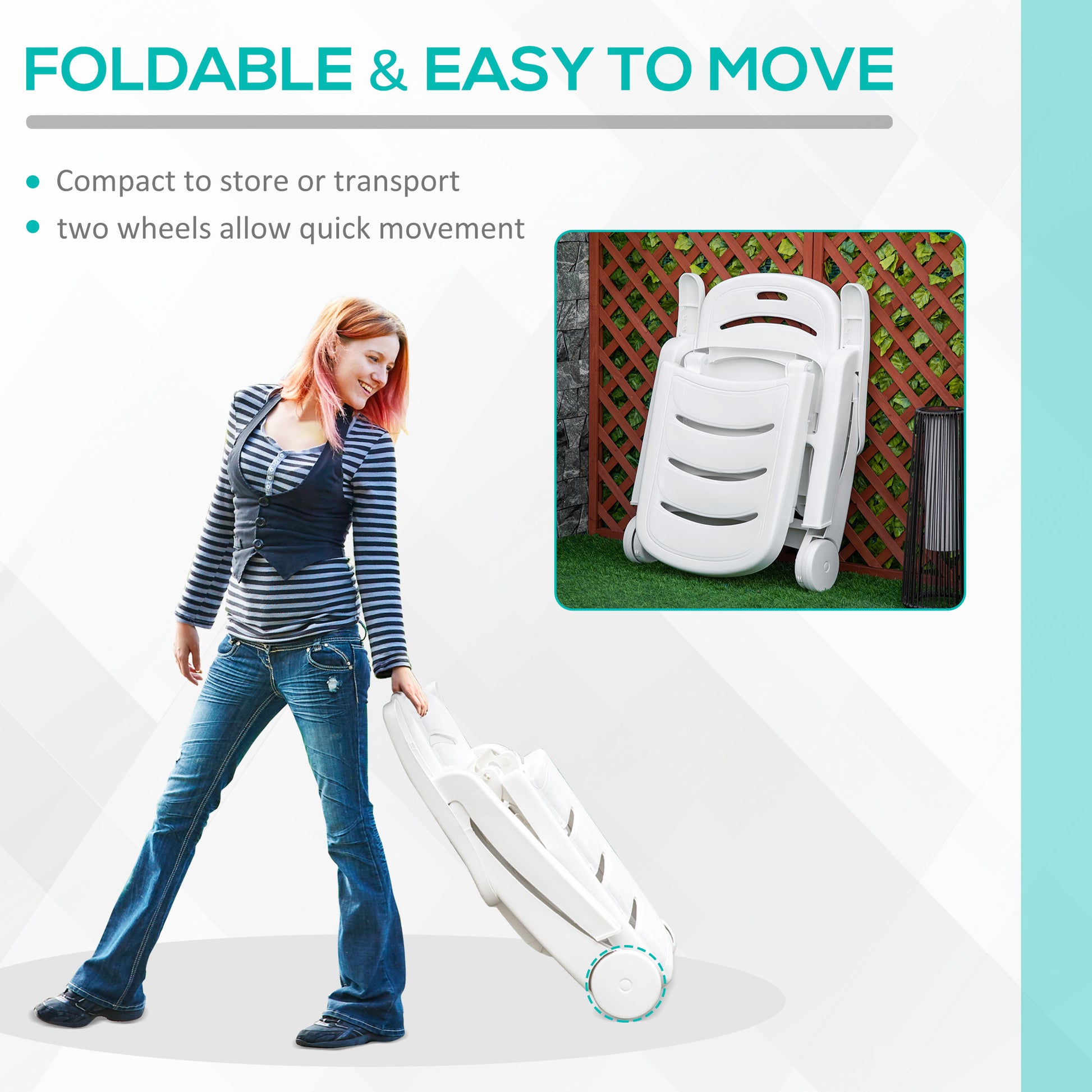 Outsunny Outdoor Chaise Lounge, 5 Level Adjustable Backrest Lounge Chair With Wheels, Folding Tanning Chair For Pool, Beach, Patio, Garden, White White Polypropylene