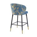 Counter Height Bar Stools Set Of 2, Jacquard Upholstered Bar Chairs, Metal Footrest And Frame For Kitchen,Dining Room,28