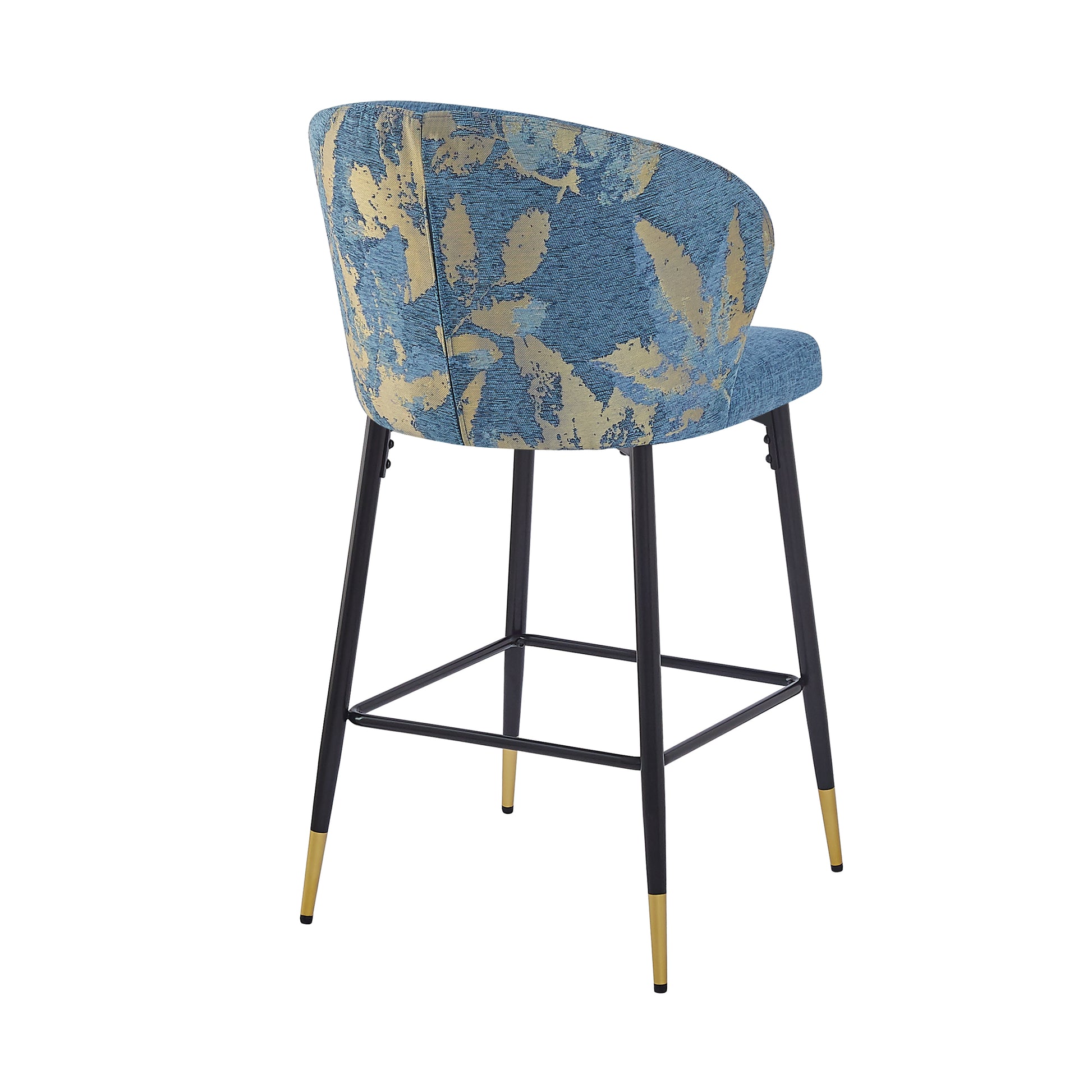 Counter Height Bar Stools Set Of 2, Jacquard Upholstered Bar Chairs, Metal Footrest And Frame For Kitchen,Dining Room,28"H Seat Heightblue Floral Blue Kitchen Powder Coated Foam Spot Clean Square