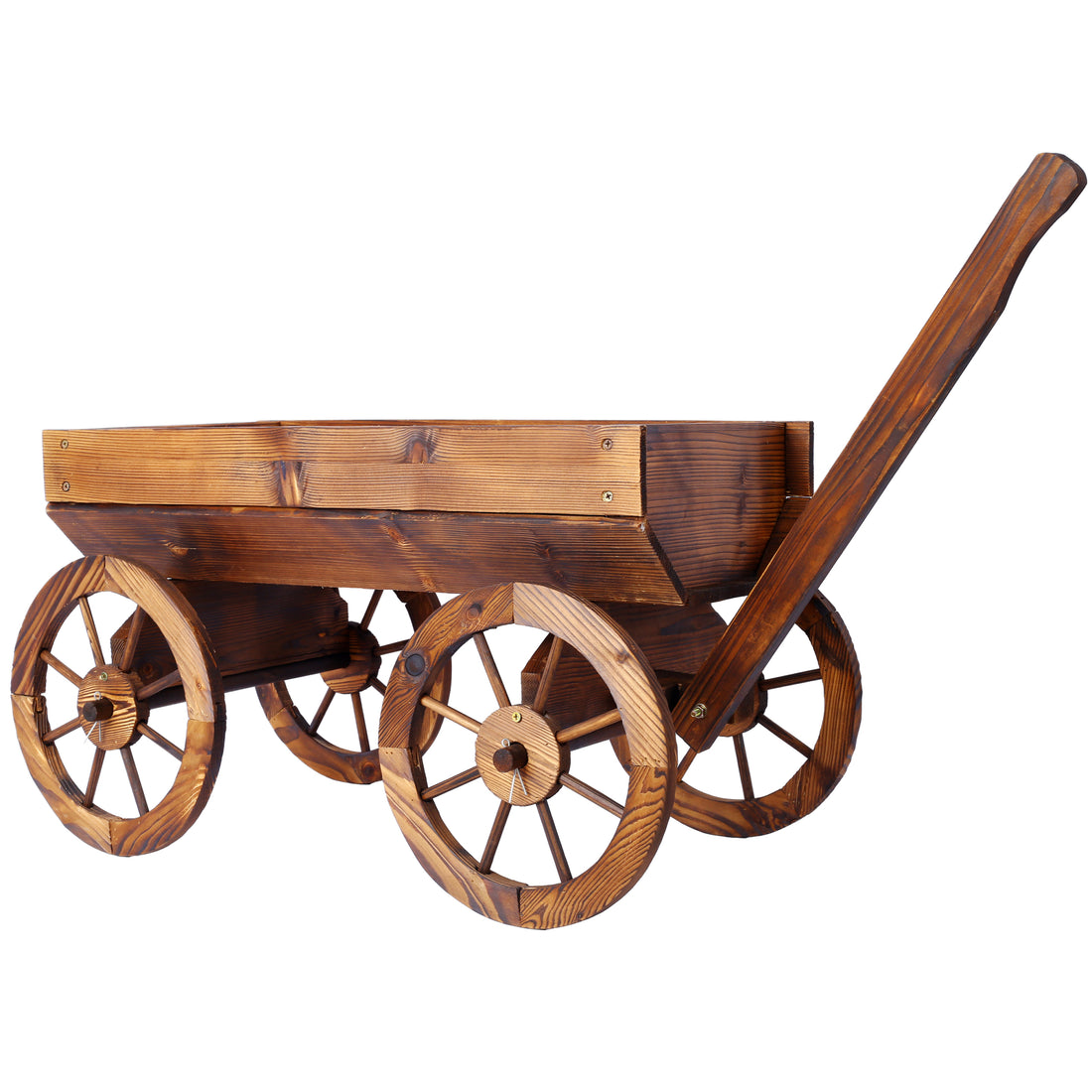 Wood Wagon Flower Planter Pot Stand W Wheels Home Garden Outdoor Decor Brown Wood