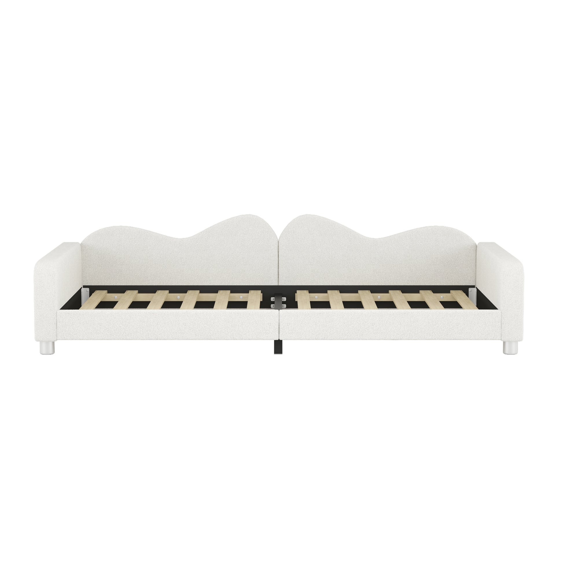 Twin Size Upholstered Daybed, Sherpa Fabric Sofabed With Cloud Shaped Backrest, No Box Spring Needed, White Twin White Wood Fabric